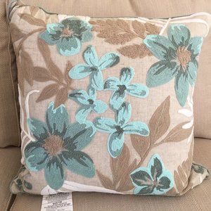 Linen Crewel Embroidered Accent Throw Pillows - 2